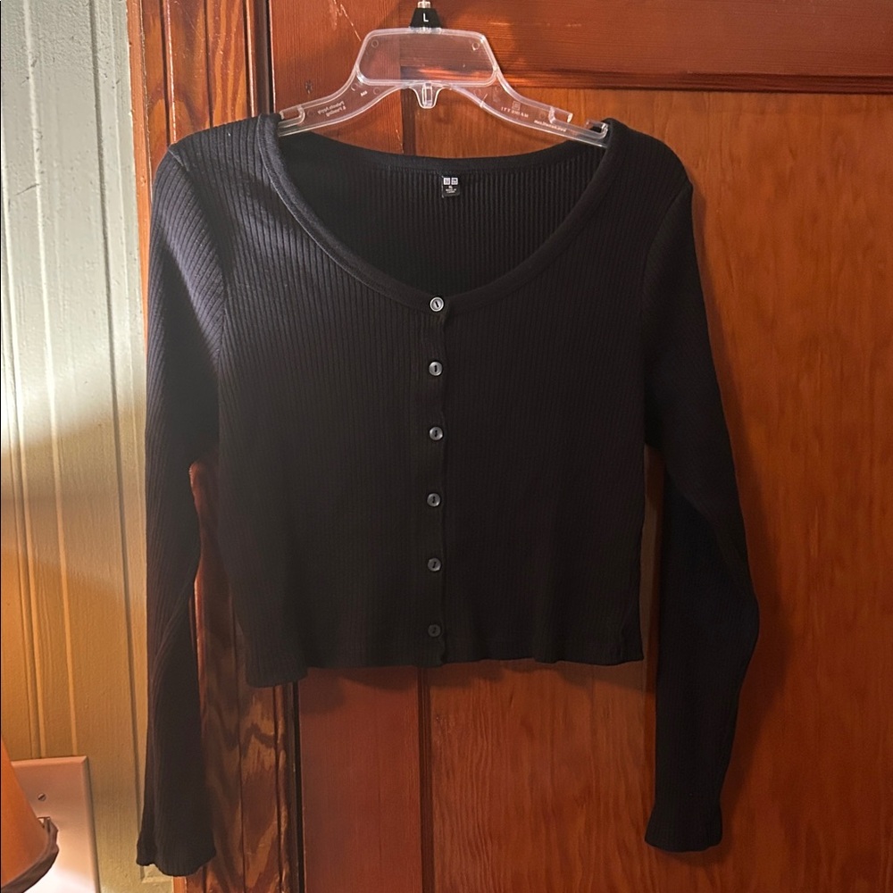 Ribbed Button Down Long Sleeve Top